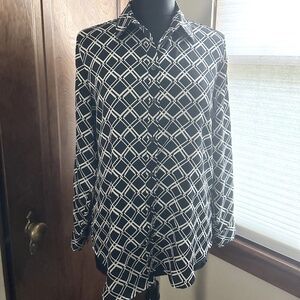 Banana Republic Navy and White Geo Satin Crepe Blouse
